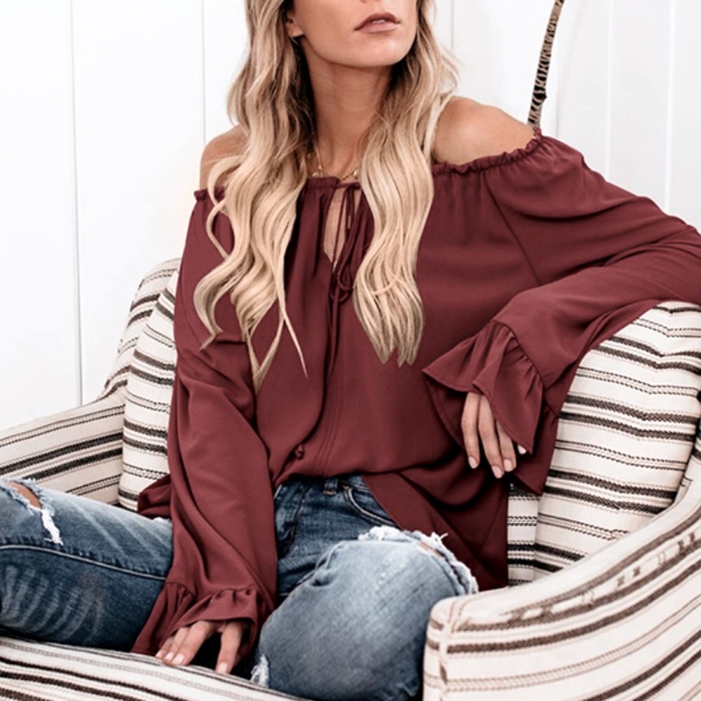 Wine Burgundy Off Shoulder Top